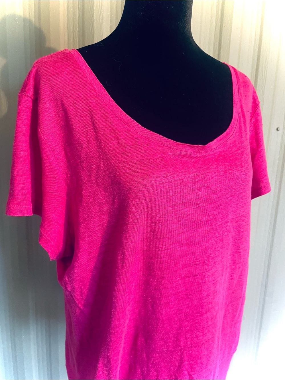 Habitat 100% Linen Top Hot Pink Short Sleeve Twist Front Slub Knit Shirt sz L